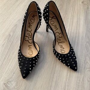 Sam Edelman Hadlee d’Orsay Heels in Black Suede With Studs